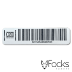 Barcodesticker van zelfklevend graveermateriaal wit/zwart, logo en barcode lasergraveren.